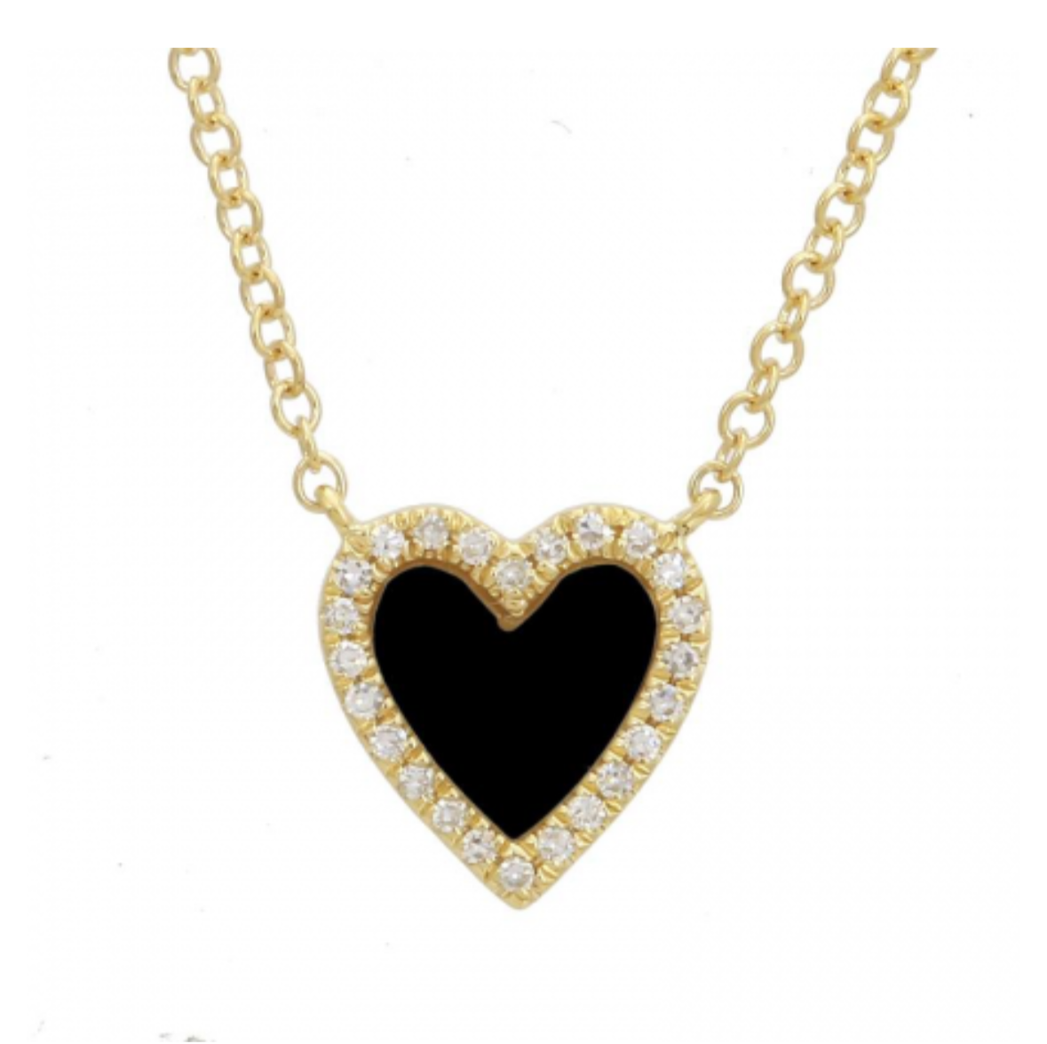 14KT yellow gold onyx heart necklace
