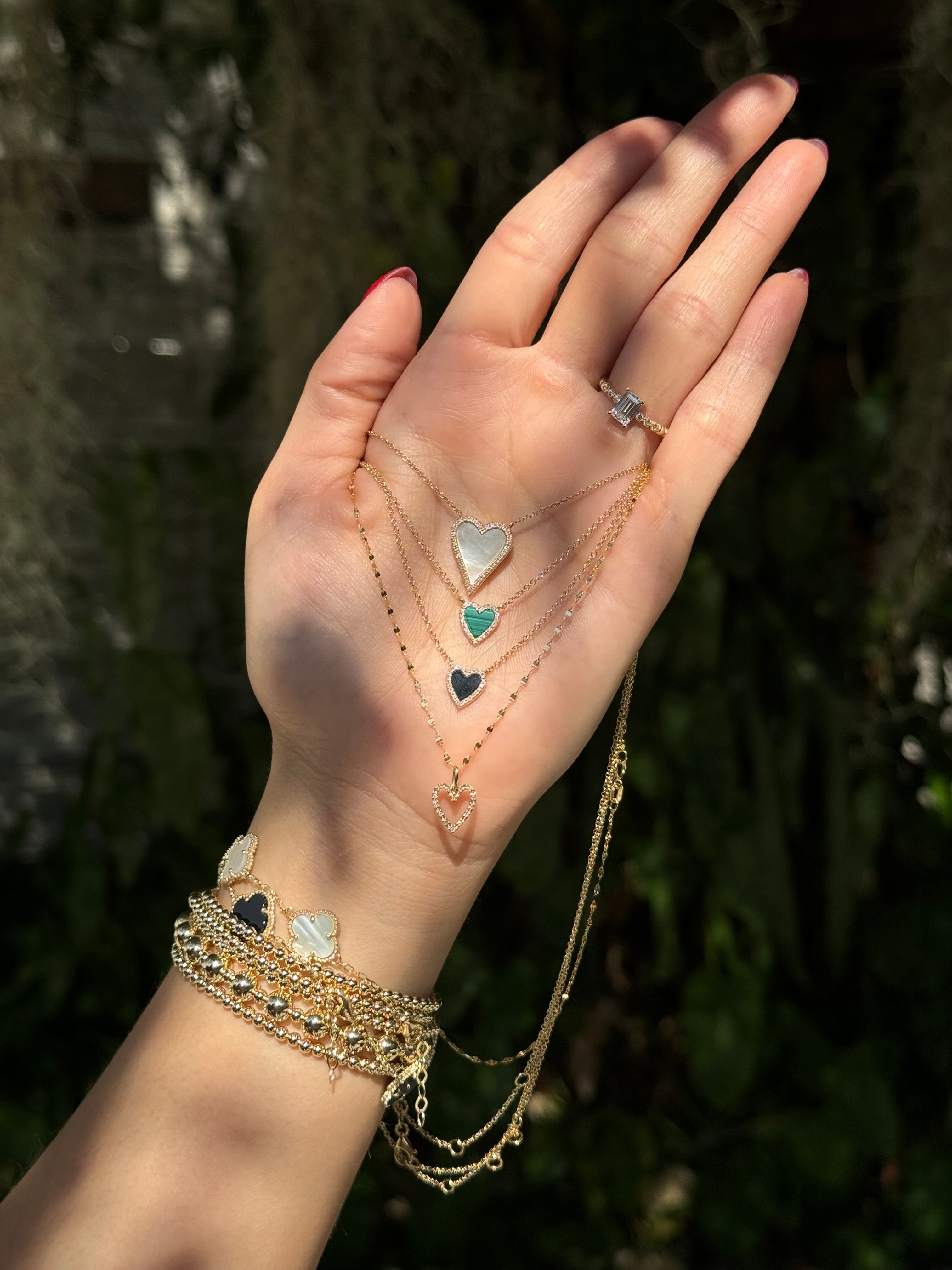 14KT yellow gold onyx heart necklace