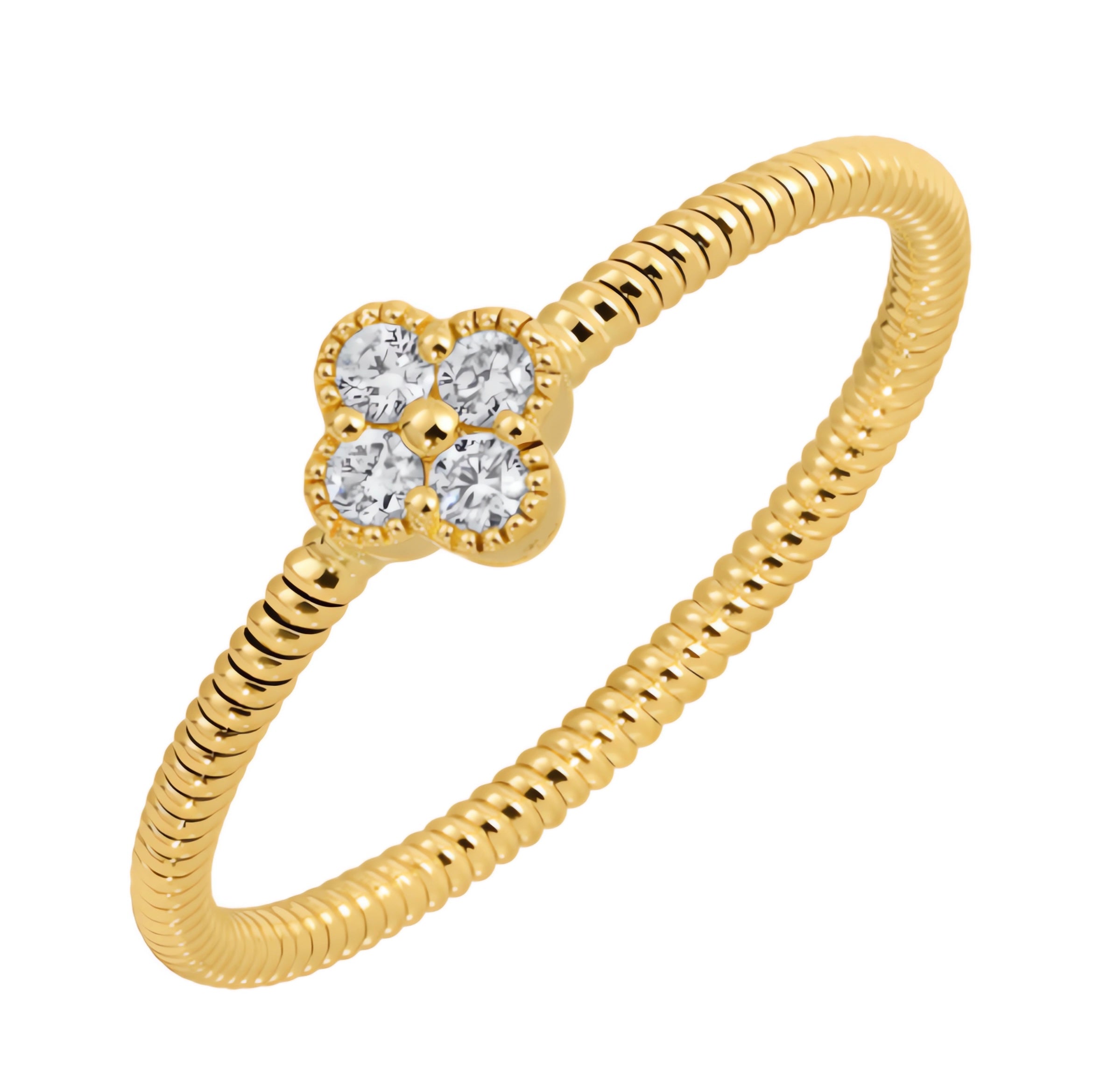 14k Gold Skinny Omega Chain Clover Diamond Ring