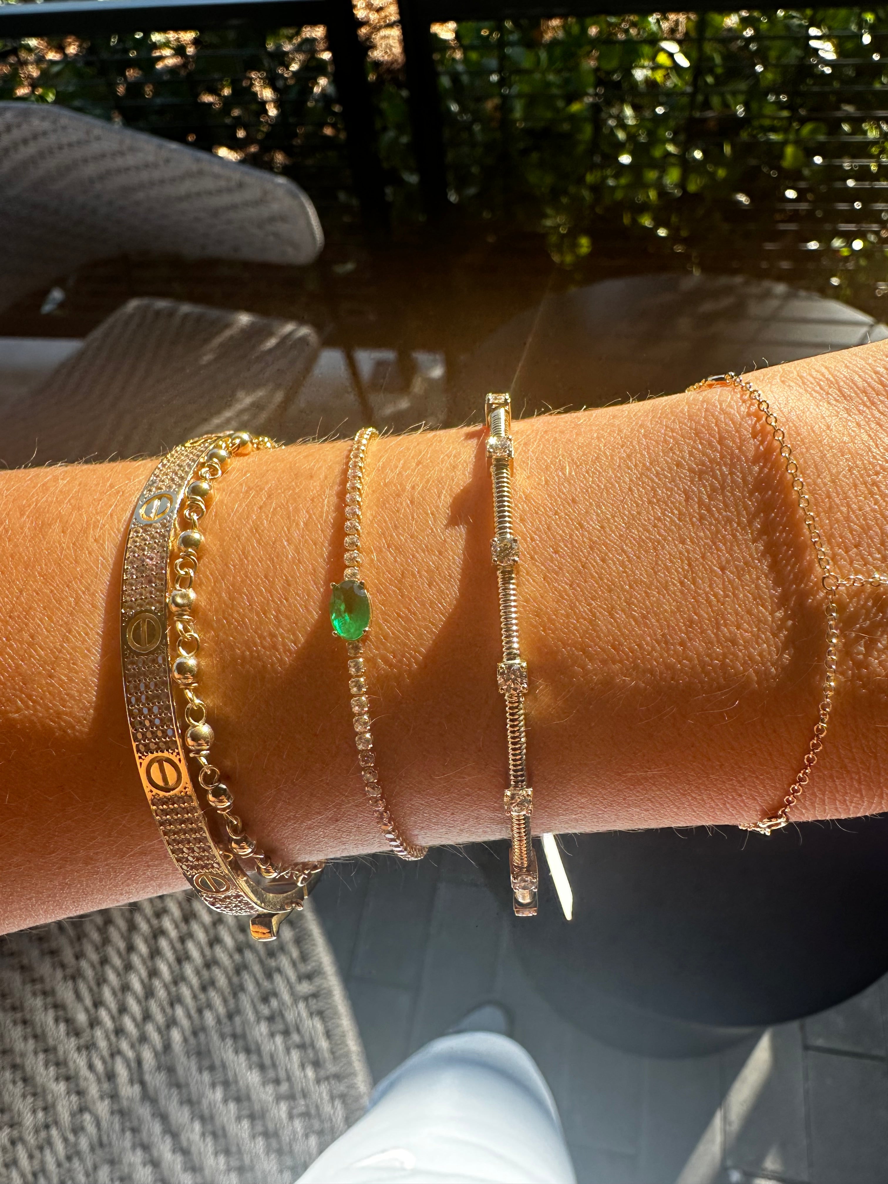 14k Yellow Gold Skinny Omega
Chain Diamond Bangle