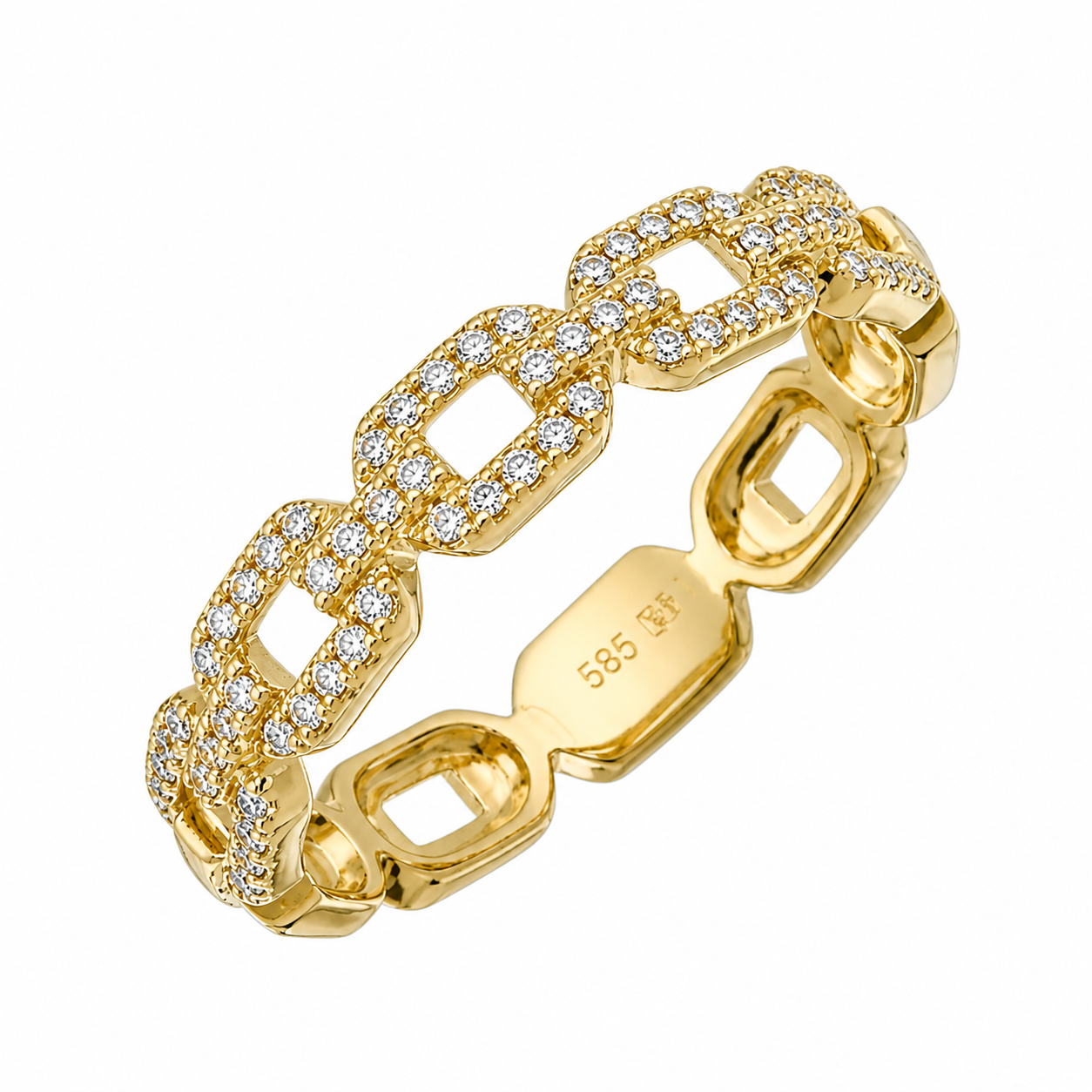 Diamond pave paper clip link ring