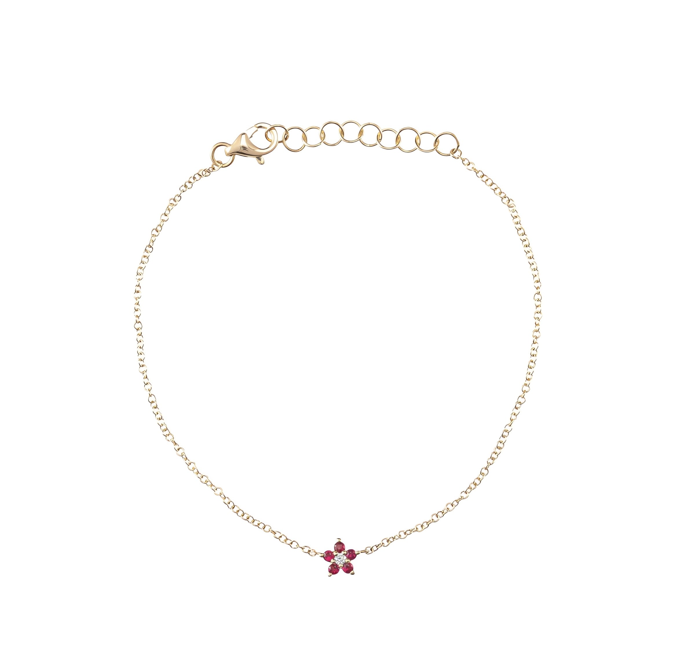14K Gold Ruby Flower Bracelet