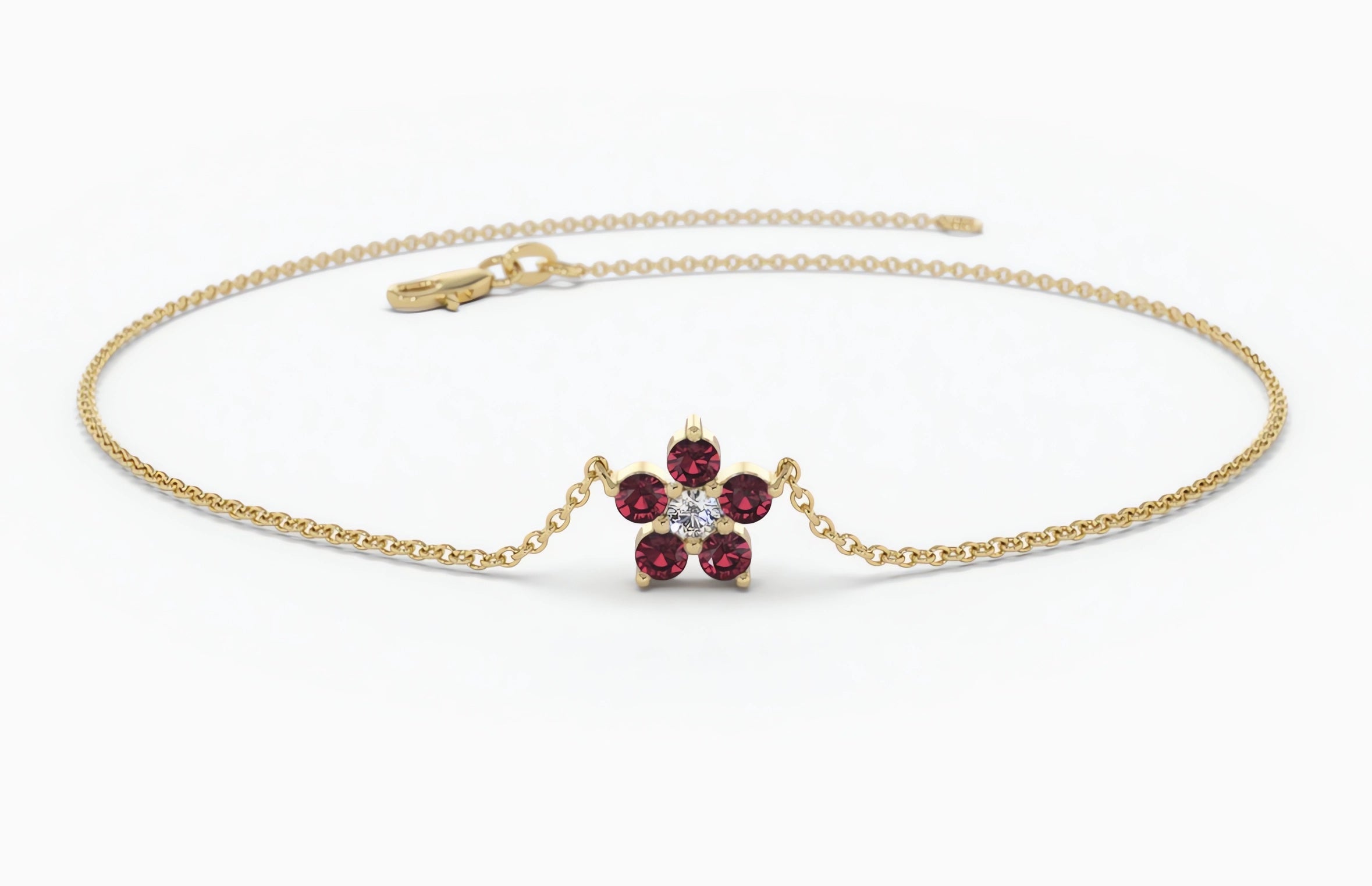 14K Gold Ruby Flower Bracelet